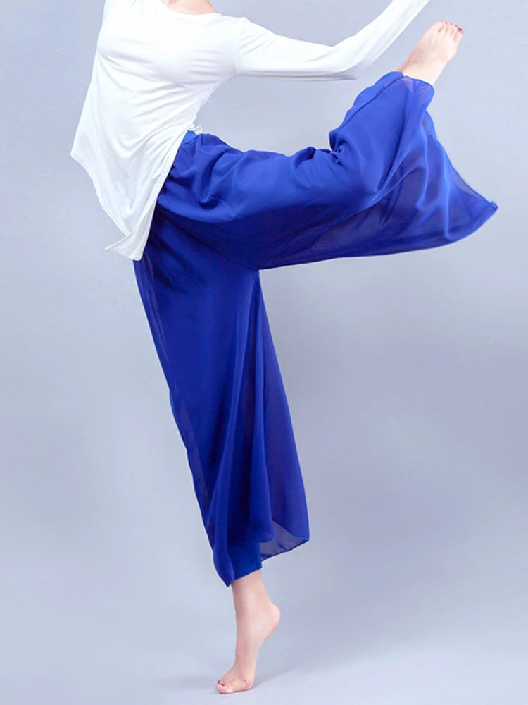 IMIEMIE Dance practice pants, dance pants, folk dance, adult women's wide-leg pants, yoga pants, gauze chiffon party pants, costumes