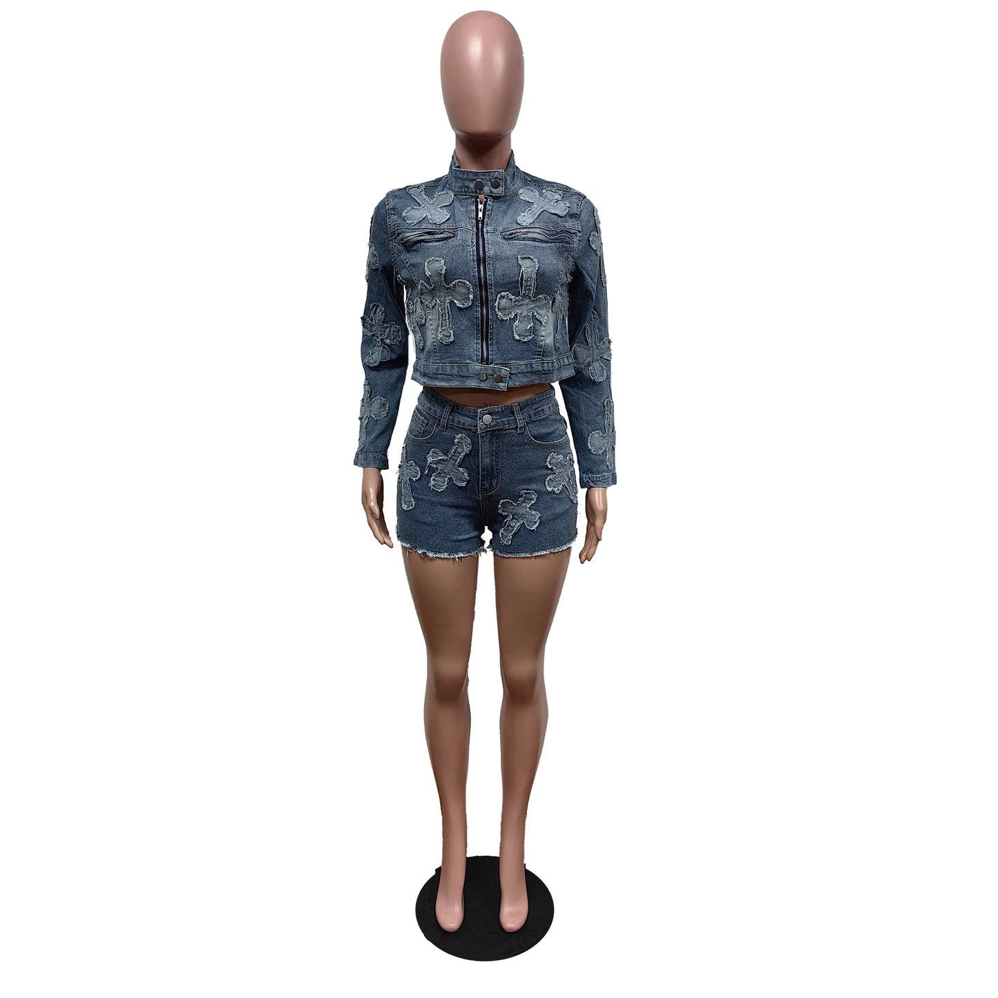 IMIEMIE Denim Shorts Matching Set Sexy Women Two Pieces Elegant Jeans Casual Outfit Jacket+Shorts