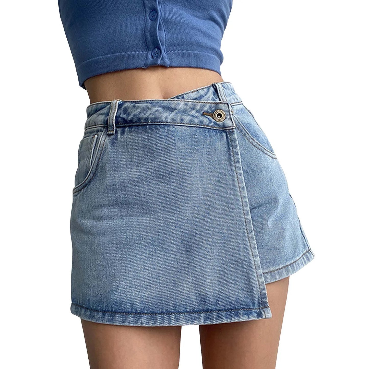 IMIEMIE Denim Skirt Shorts Women Y2K Casual Summer Solid High Waist Shorts Asymmetrical A-Line Female Streetwear Jean Mini Skirts Shorts