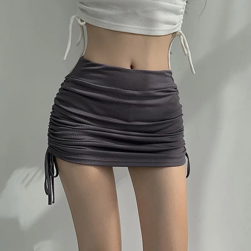 IMIEMIE Drawstring Skirt Women's High Waist Slim Design Feel Wrapped Hip Skirt Short Skirt