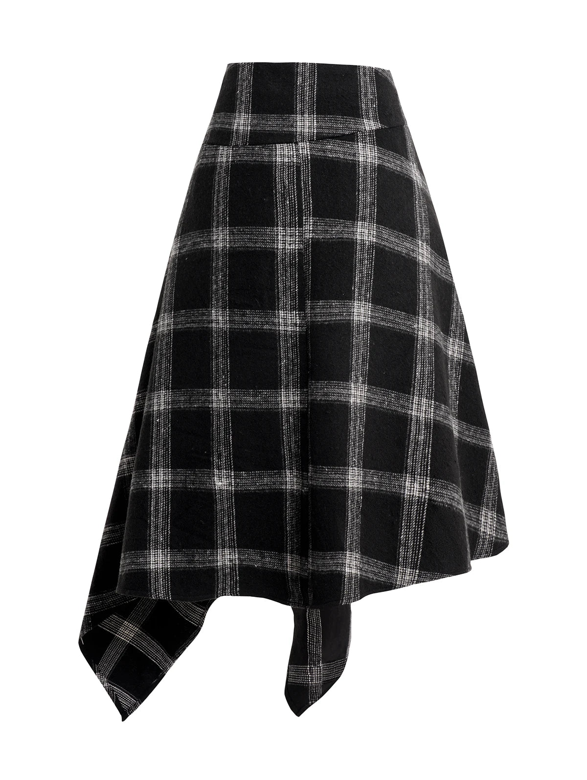 IMIEMIE Dressfo Womens Asymmetic Hem Plaid Skirt Buckle Strap Detail Casual Midi A Line Dress Black Skirts 2024 New