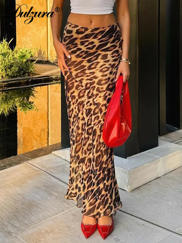 IMIEMIE Dulzura Sexy Elegant Skirt Leopard Printed Maxi Women Skirts 2024 Lady Y2K Clothes Office Club Party Casual Streetwear Wholesale