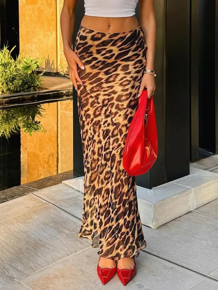 IMIEMIE Dulzura Sexy Elegant Skirt Leopard Printed Maxi Women Skirts 2024 Lady Y2K Clothes Office Club Party Casual Streetwear Wholesale