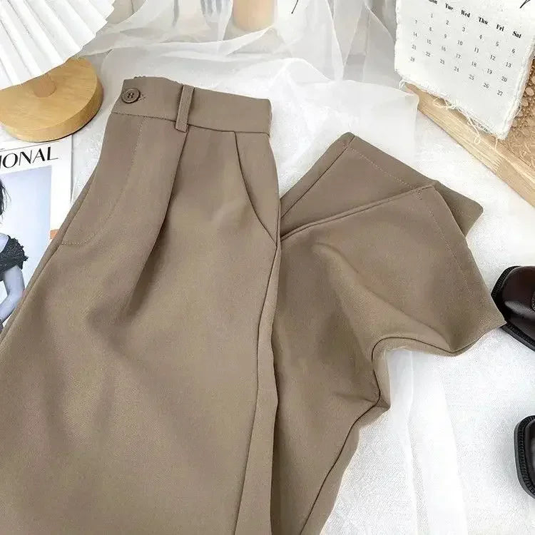 IMIEMIE Elastic High Waist Pants Women 2024 Spring Summer Casual Loose Solid Pencil Trouser Office Ladies Work Nine Points Suit Pant