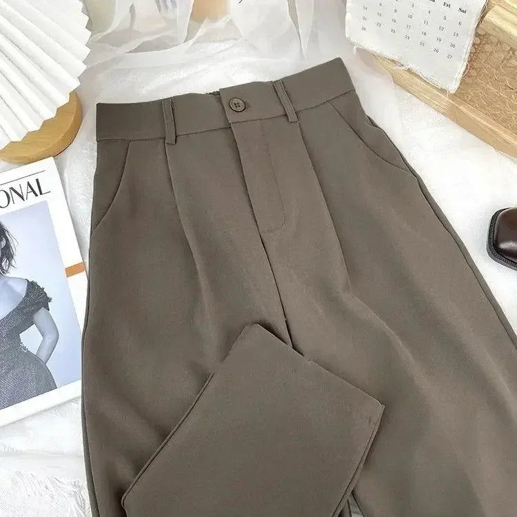 IMIEMIE Elastic High Waist Pants Women 2024 Spring Summer Casual Loose Solid Pencil Trouser Office Ladies Work Nine Points Suit Pant