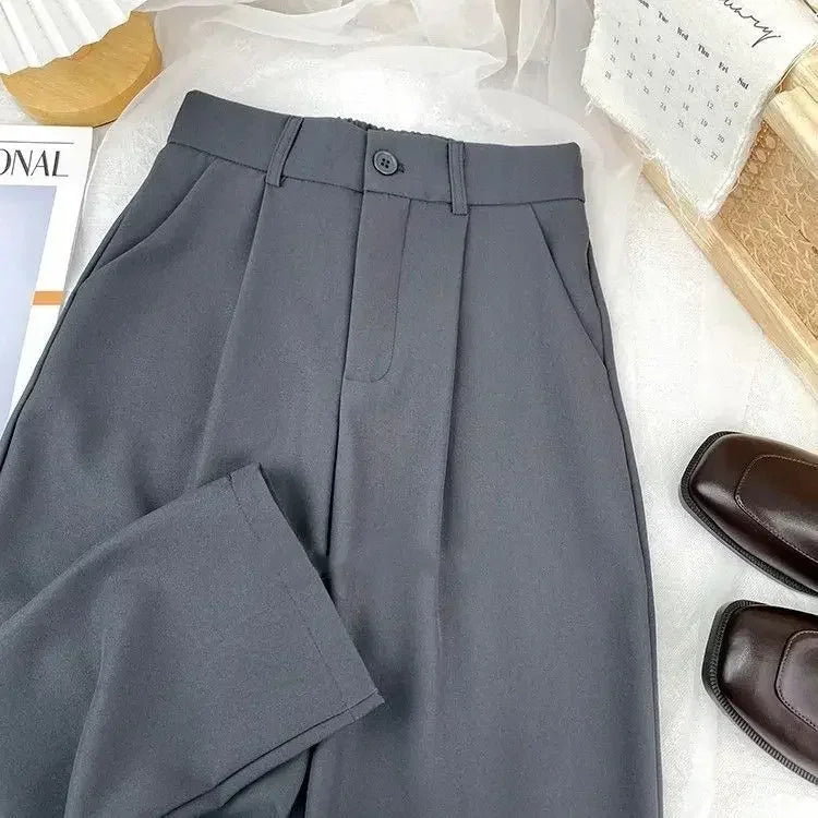 IMIEMIE Elastic High Waist Pants Women 2024 Spring Summer Casual Loose Solid Pencil Trouser Office Ladies Work Nine Points Suit Pant