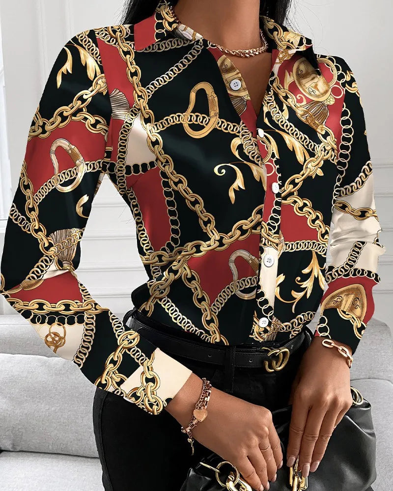 IMIEMIE Elegant Women's Fashion Blouse 2024 Spring/Summer Digital Print Shirt Commuter Slim Fit Office Female Tops S-XXL