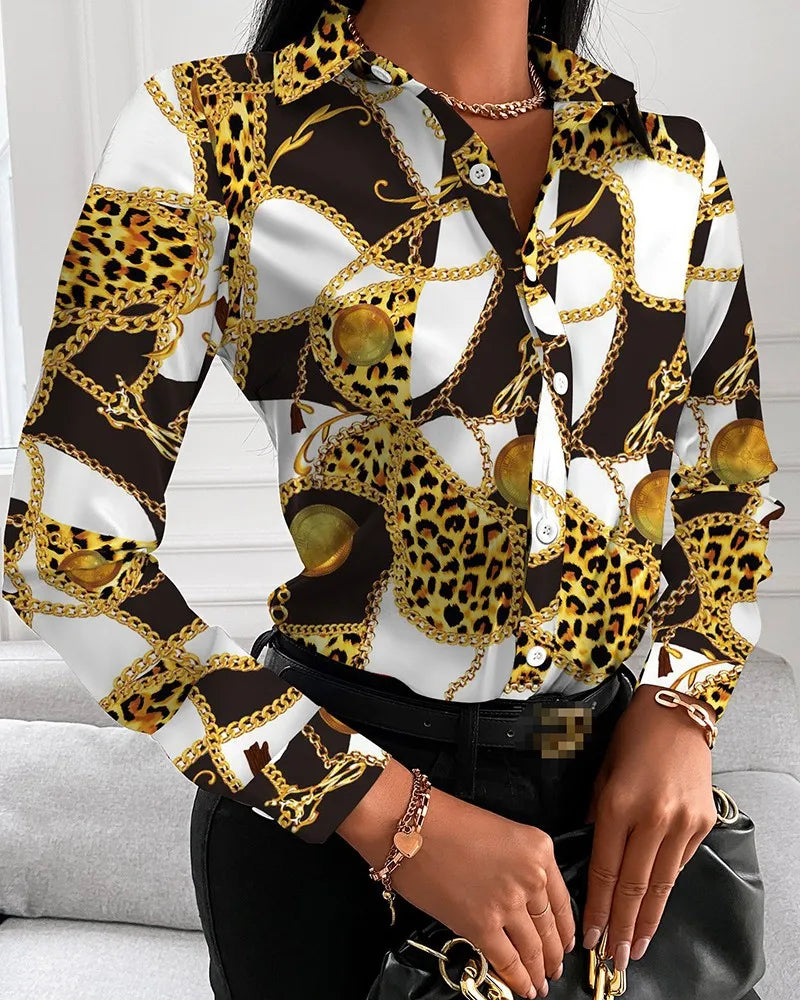 IMIEMIE Elegant Women's Fashion Blouse 2024 Spring/Summer Digital Print Shirt Commuter Slim Fit Office Female Tops S-XXL