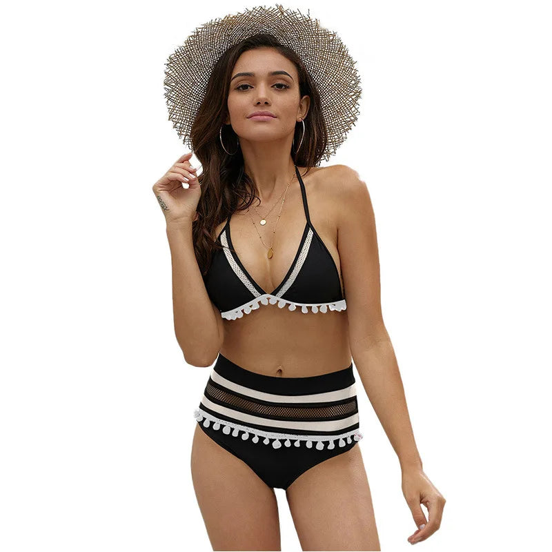 IMIEMIE European and American New Beach Bikini Bikini Swimsuit Female Tassel Swimwear High Waist Split Swimsuit