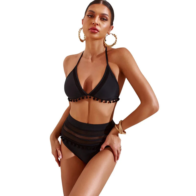 IMIEMIE European and American New Beach Bikini Bikini Swimsuit Female Tassel Swimwear High Waist Split Swimsuit