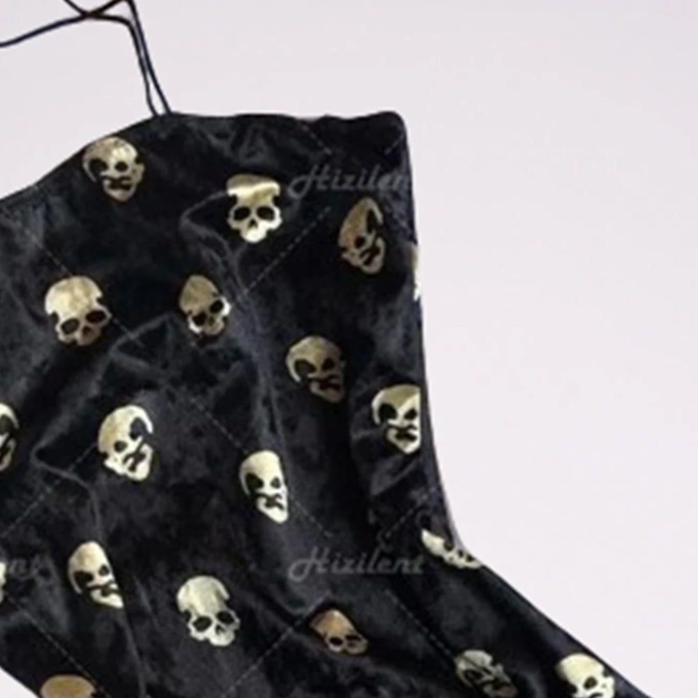 IMIEMIE European and American black skull printing traf retro street punk tight top female summer dress A sexy slim mini hot Gothic styl