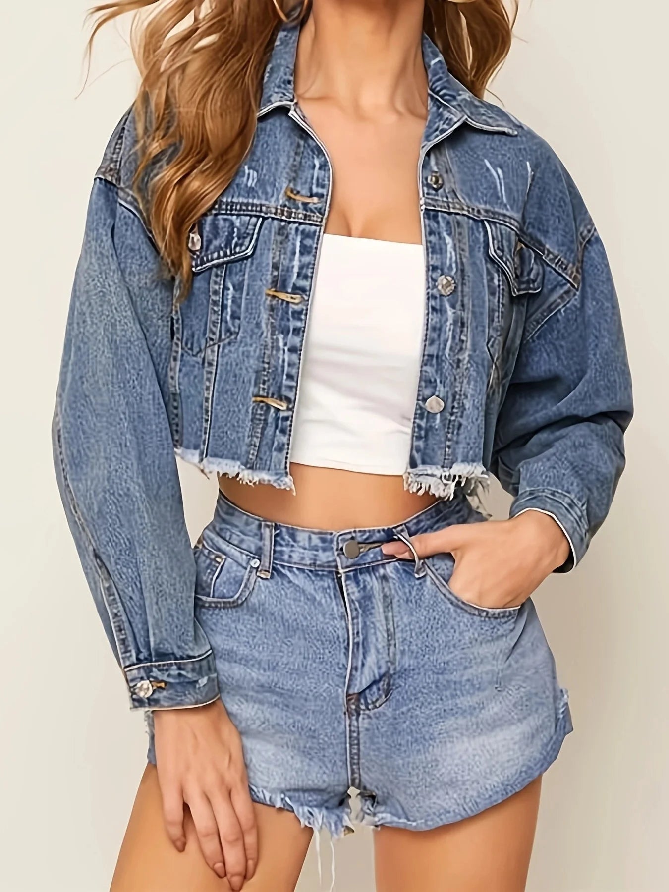 IMIEMIE European and American cross-border denim jacket trend street personality casual style short top denim jacket for women