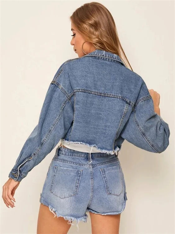 IMIEMIE European and American cross-border denim jacket trend street personality casual style short top denim jacket for women