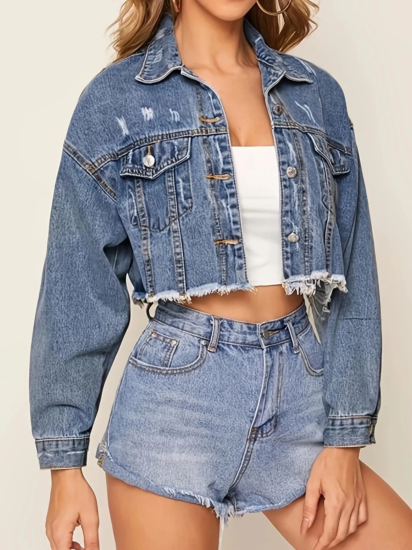 IMIEMIE European and American cross-border denim jacket trend street personality casual style short top denim jacket for women