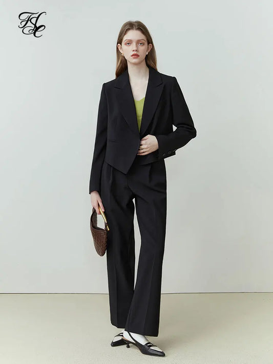 IMIEMIE FSLE Commuter All-match Suit for Women Wide-leg Pants Suit New Short Blazer Jacket High Waist Loose Pan Two-piece Set Female