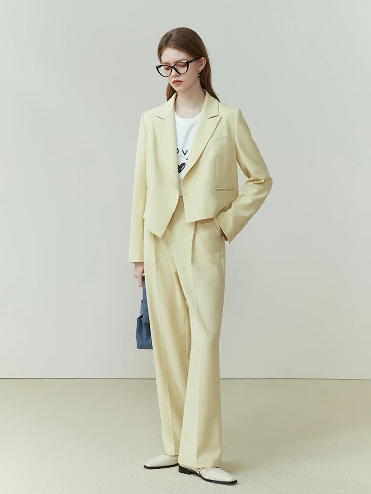 IMIEMIE FSLE Commuter All-match Suit for Women Wide-leg Pants Suit New Short Blazer Jacket High Waist Loose Pan Two-piece Set Female