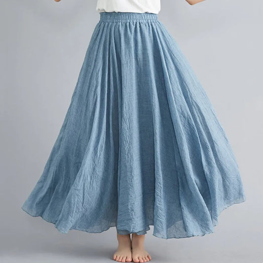 IMIEMIE Fashion Cotton Linen Clothes Women Skirts Maxi Y2k Elegant Beach Saia Ropa Mujer Casual Vestido Boho Long Skirt Faldas Harajuku