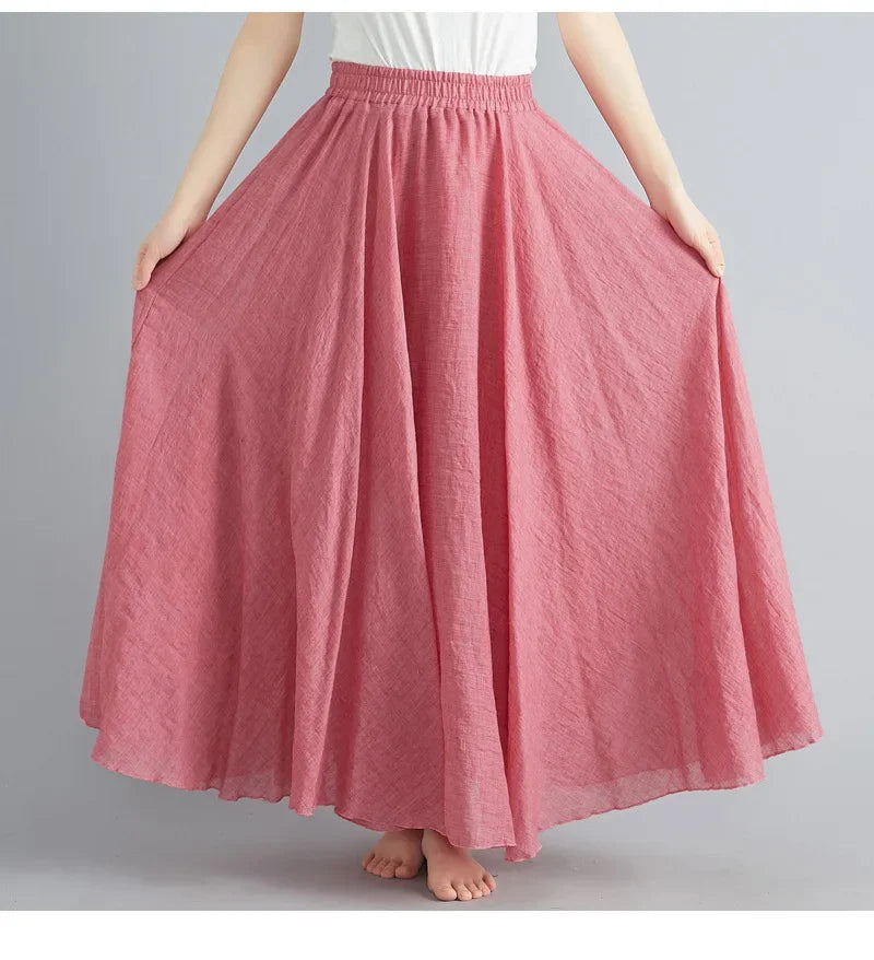 IMIEMIE Fashion Cotton Linen Clothes Women Skirts Maxi Y2k Elegant Beach Saia Ropa Mujer Casual Vestido Boho Long Skirt Faldas Harajuku