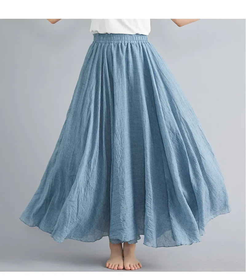 IMIEMIE Fashion Cotton Linen Clothes Women Skirts Maxi Y2k Elegant Beach Saia Ropa Mujer Casual Vestido Boho Long Skirt Faldas Harajuku