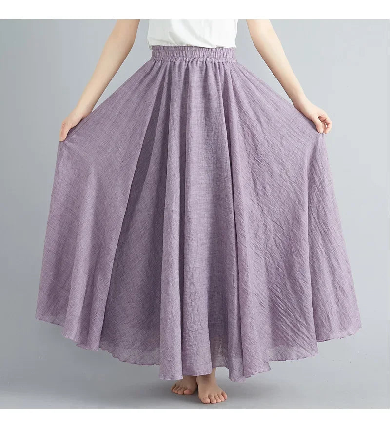 IMIEMIE Fashion Cotton Linen Clothes Women Skirts Maxi Y2k Elegant Beach Saia Ropa Mujer Casual Vestido Boho Long Skirt Faldas Harajuku