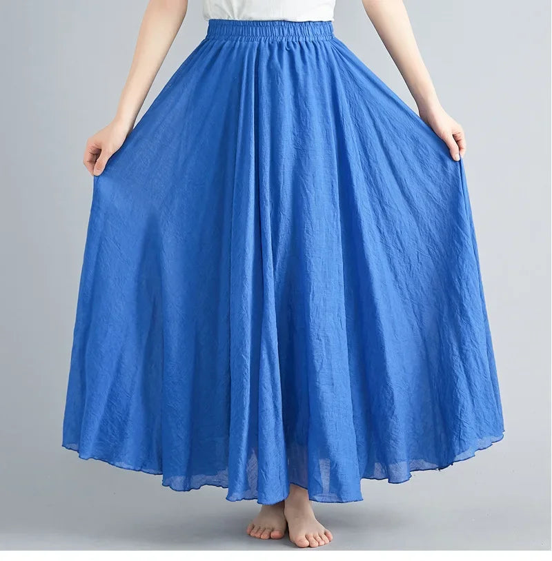 IMIEMIE Fashion Cotton Linen Clothes Women Skirts Maxi Y2k Elegant Beach Saia Ropa Mujer Casual Vestido Boho Long Skirt Faldas Harajuku