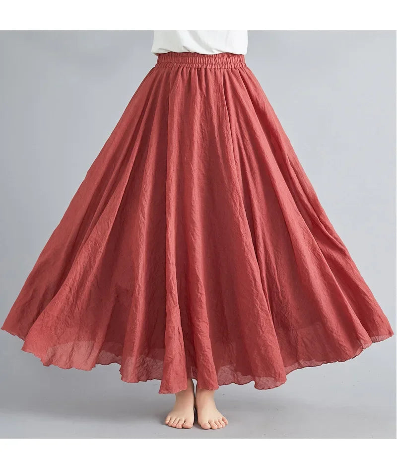 IMIEMIE Fashion Cotton Linen Clothes Women Skirts Maxi Y2k Elegant Beach Saia Ropa Mujer Casual Vestido Boho Long Skirt Faldas Harajuku