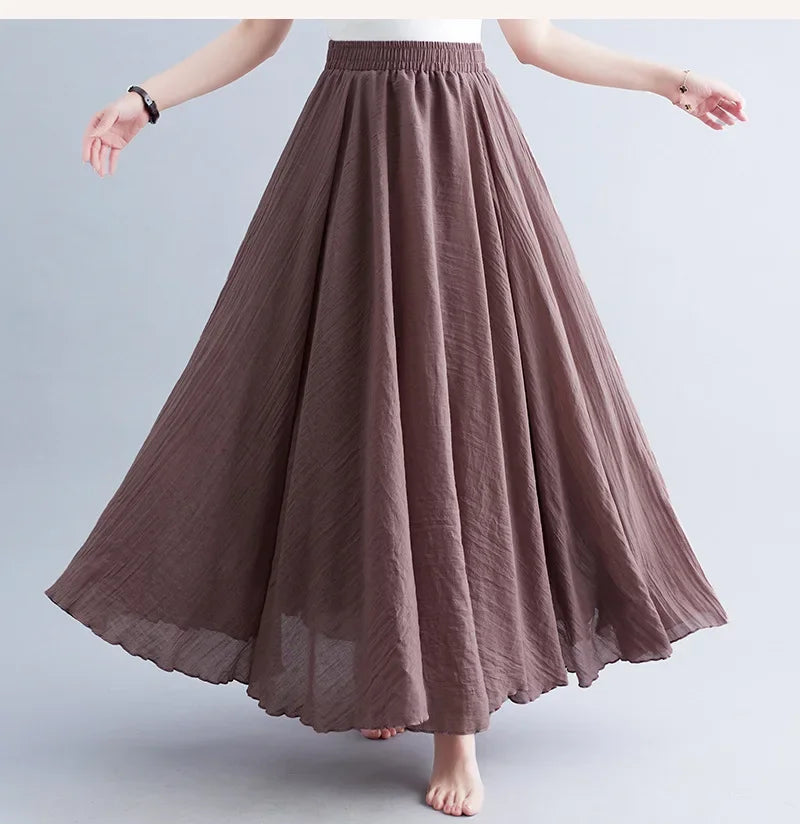 IMIEMIE Fashion Cotton Linen Clothes Women Skirts Maxi Y2k Elegant Beach Saia Ropa Mujer Casual Vestido Boho Long Skirt Faldas Harajuku