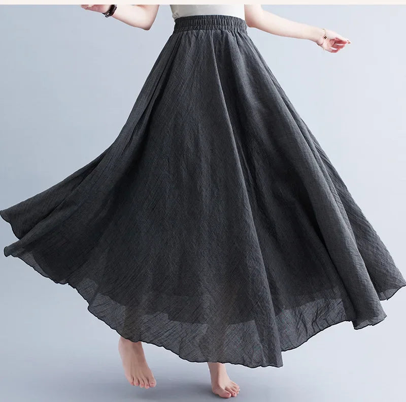 IMIEMIE Fashion Cotton Linen Clothes Women Skirts Maxi Y2k Elegant Beach Saia Ropa Mujer Casual Vestido Boho Long Skirt Faldas Harajuku