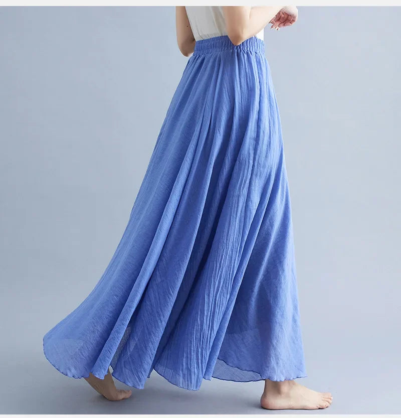 IMIEMIE Fashion Cotton Linen Clothes Women Skirts Maxi Y2k Elegant Beach Saia Ropa Mujer Casual Vestido Boho Long Skirt Faldas Harajuku