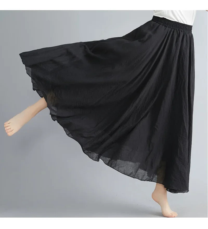 IMIEMIE Fashion Cotton Linen Clothes Women Skirts Maxi Y2k Elegant Beach Saia Ropa Mujer Casual Vestido Boho Long Skirt Faldas Harajuku