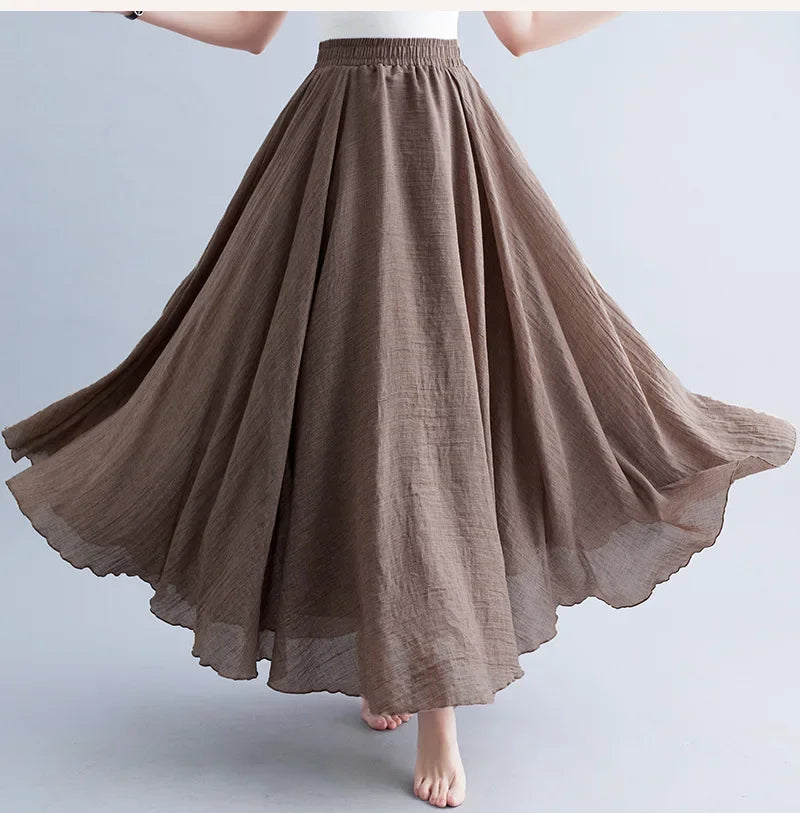 IMIEMIE Fashion Cotton Linen Clothes Women Skirts Maxi Y2k Elegant Beach Saia Ropa Mujer Casual Vestido Boho Long Skirt Faldas Harajuku