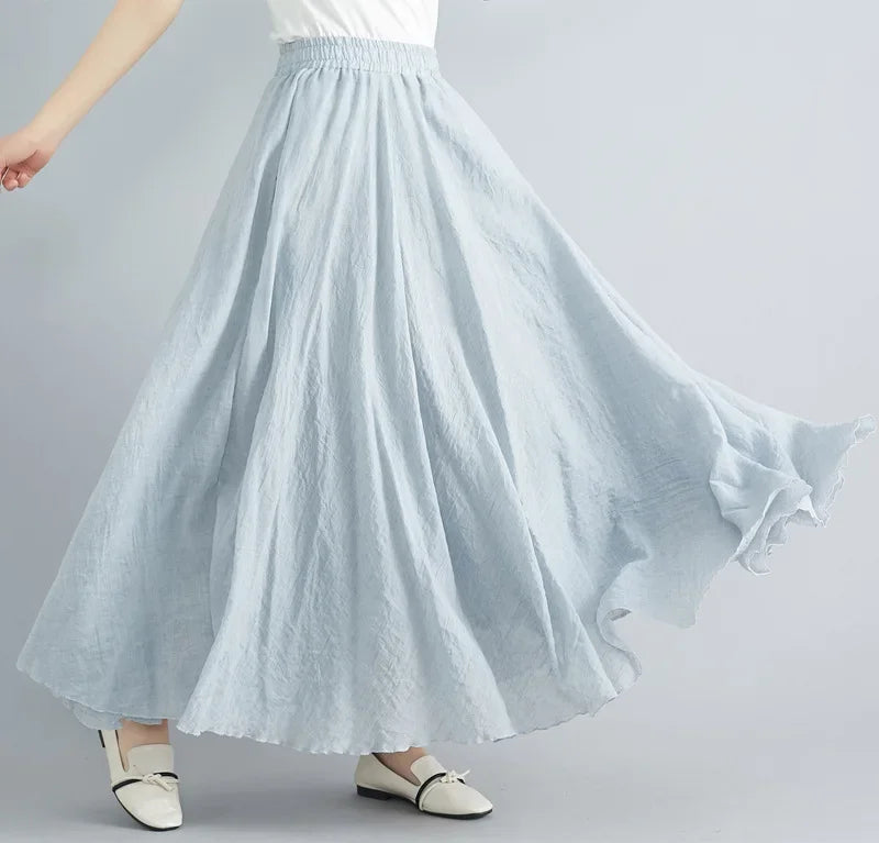 IMIEMIE Fashion Cotton Linen Clothes Women Skirts Maxi Y2k Elegant Beach Saia Ropa Mujer Casual Vestido Boho Long Skirt Faldas Harajuku