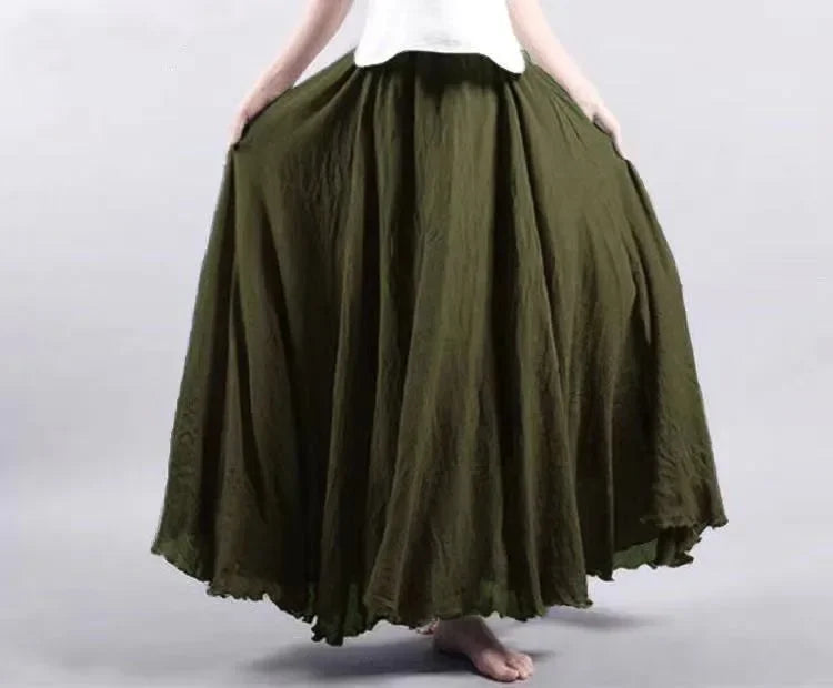 IMIEMIE Fashion Cotton Linen Clothes Women Skirts Maxi Y2k Elegant Beach Saia Ropa Mujer Casual Vestido Boho Long Skirt Faldas Harajuku