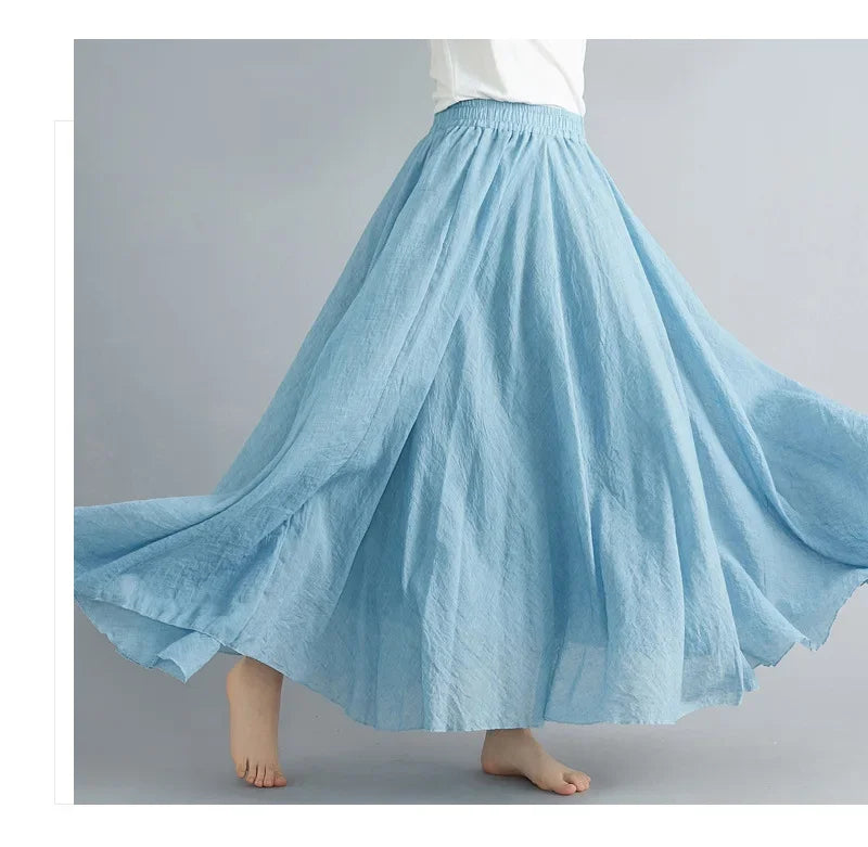 IMIEMIE Fashion Cotton Linen Clothes Women Skirts Maxi Y2k Elegant Beach Saia Ropa Mujer Casual Vestido Boho Long Skirt Faldas Harajuku