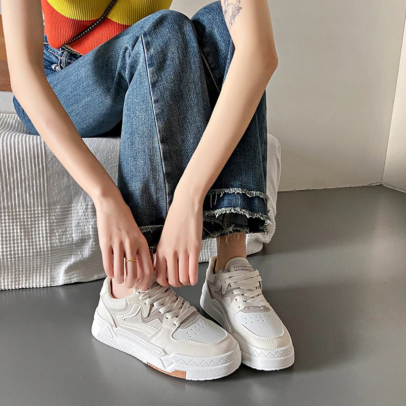 IMIEMIE Fashion Small White Shoes Women New Spring and Autumn Leisure Sports Shoes Girls with Thick Soles Low Top Board Shoes