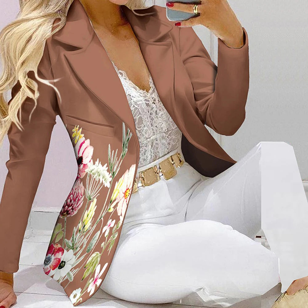 IMIEMIE Fashion Women Jacket + Pants 2 Piece Set Spring New Button Long Sleeve Turn-down Collar Print Suit Casual Blazer Versatile Set