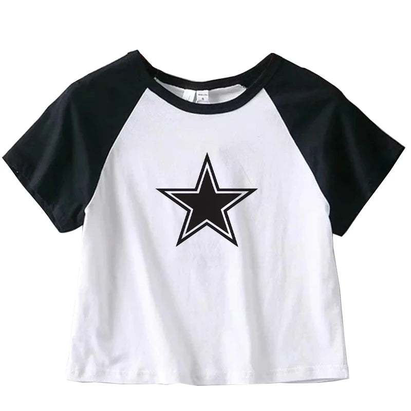 IMIEMIE Female Y2K Clothes Star Tops Women Tshirt Harajuku Retro Fashion Gothic Short Sleeve Crop Sexy Tops Aesthetics Tops Short Navel