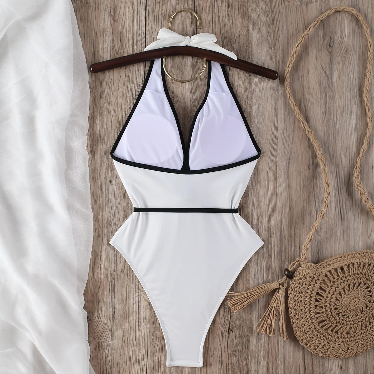 IMIEMIE Floral One Piece Swimsuit 2024 New Halter Bandage Swimwear Women Swimsuit Bathing Suit Beachwear Monokini Female Swimming Suits