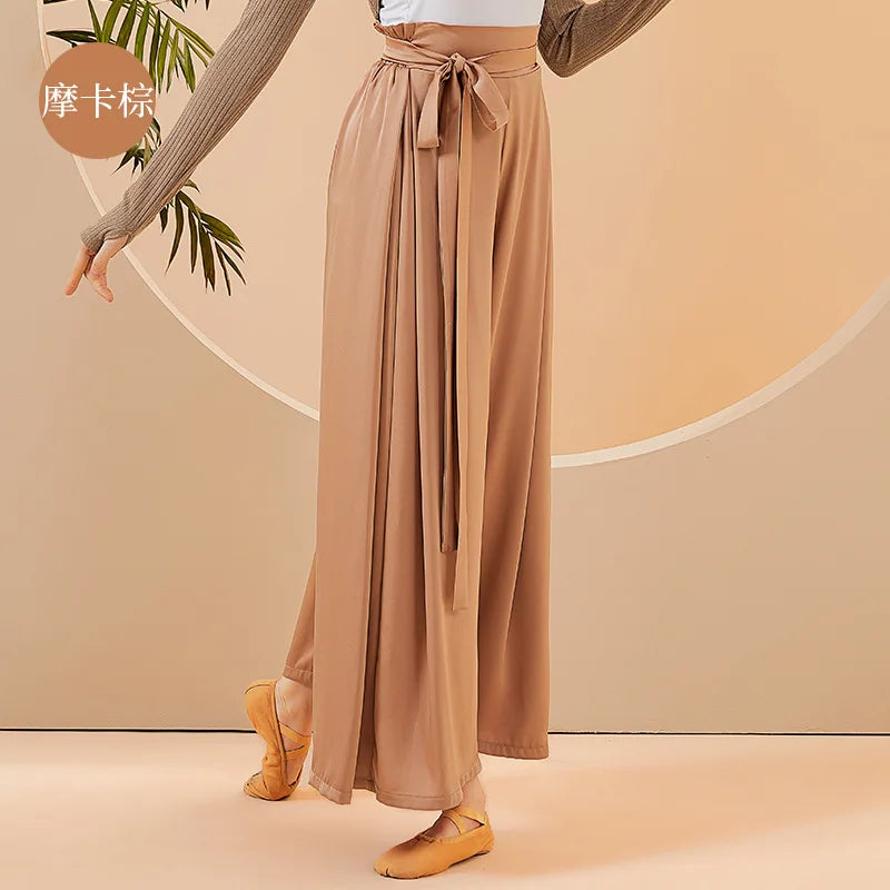 IMIEMIE Flowy Skirt Pant Wide Leg Culottes Women Training Clothes for Dancing Chiffon Chinese Classical Dancer Trousers Elegant Costume