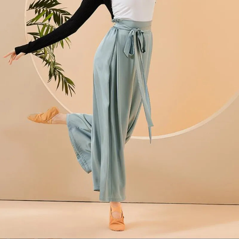 IMIEMIE Flowy Skirt Pant Wide Leg Culottes Women Training Clothes for Dancing Chiffon Chinese Classical Dancer Trousers Elegant Costume