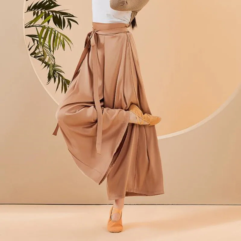 IMIEMIE Flowy Skirt Pant Wide Leg Culottes Women Training Clothes for Dancing Chiffon Chinese Classical Dancer Trousers Elegant Costume