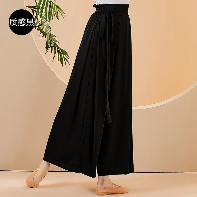 IMIEMIE Flowy Skirt Pant Wide Leg Culottes Women Training Clothes for Dancing Chiffon Chinese Classical Dancer Trousers Elegant Costume