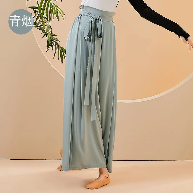 IMIEMIE Flowy Skirt Pant Wide Leg Culottes Women Training Clothes for Dancing Chiffon Chinese Classical Dancer Trousers Elegant Costume