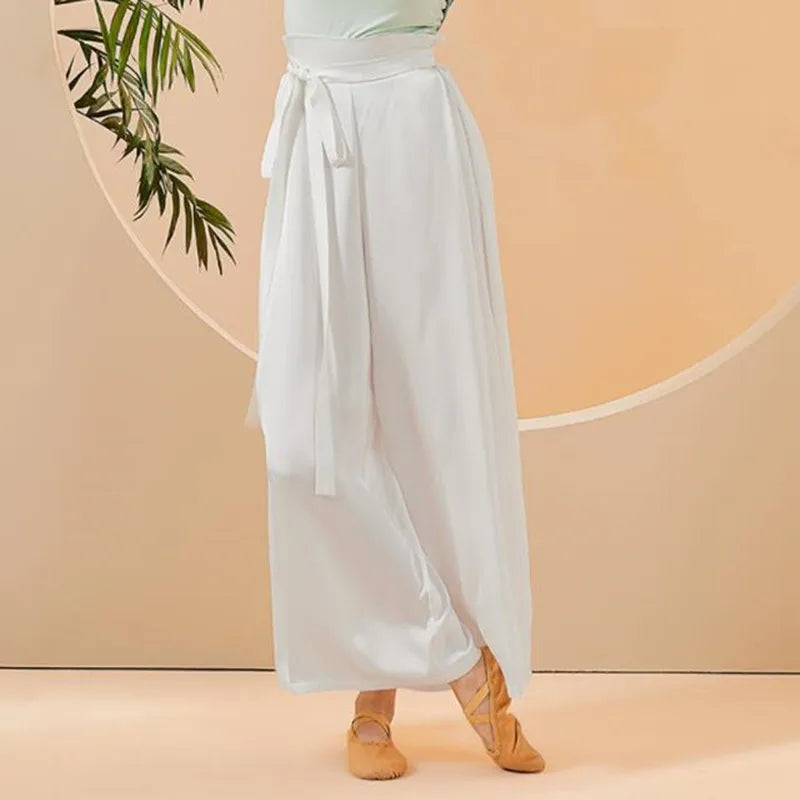 IMIEMIE Flowy Skirt Pant Wide Leg Culottes Women Training Clothes for Dancing Chiffon Chinese Classical Dancer Trousers Elegant Costume