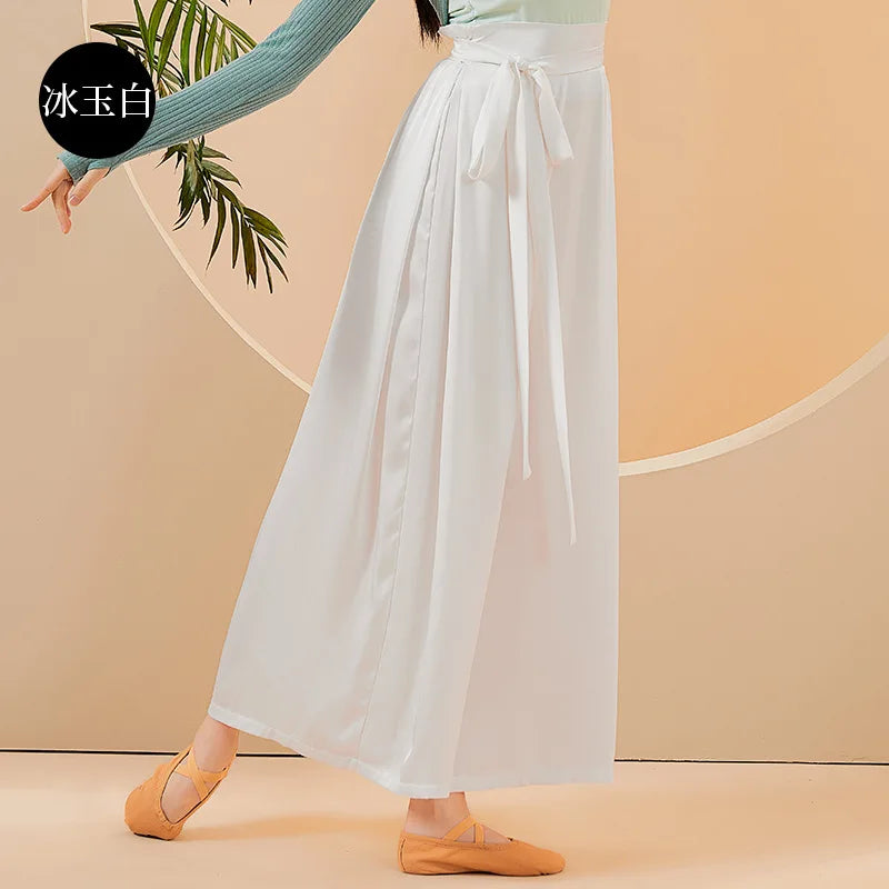 IMIEMIE Flowy Skirt Pant Wide Leg Culottes Women Training Clothes for Dancing Chiffon Chinese Classical Dancer Trousers Elegant Costume