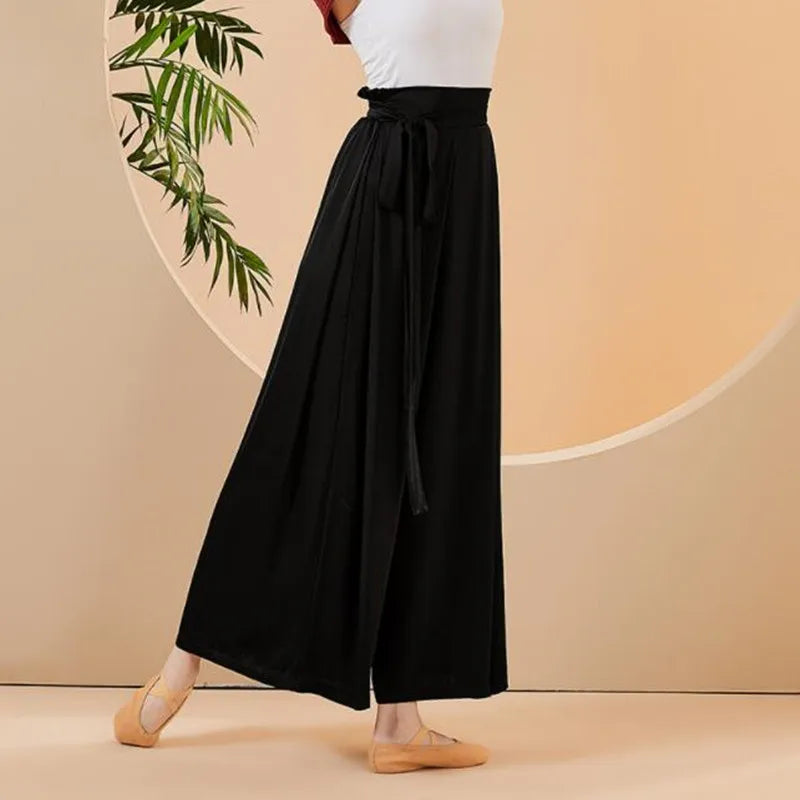 IMIEMIE Flowy Skirt Pant Wide Leg Culottes Women Training Clothes for Dancing Chiffon Chinese Classical Dancer Trousers Elegant Costume