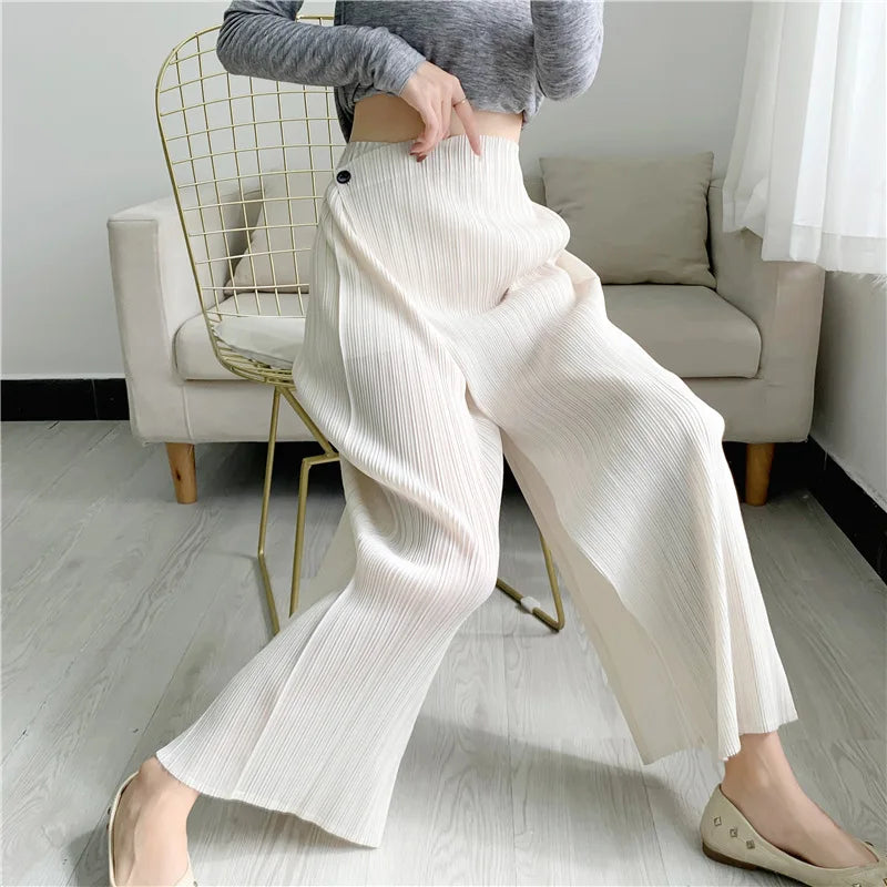 IMIEMIE Free Shipping MIYAKE 2024 New Pleated Straight Leg Trousers Slanted Loose and Slim Casual for Women Southeast Asia Pants [D013]