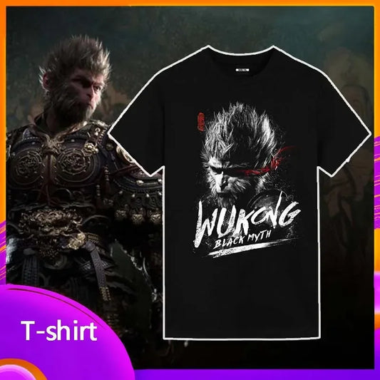 IMIEMIE Game Black Myth Wukong Print T-shirt Summer Cotton Short Sleeve Top Casual Fashion Round Neck Outdoor Clothing Youth Men Clothes