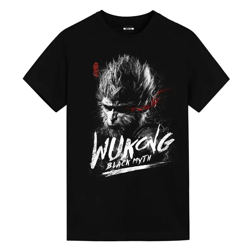 IMIEMIE Game Black Myth Wukong Print T-shirt Summer Cotton Short Sleeve Top Casual Fashion Round Neck Outdoor Clothing Youth Men Clothes