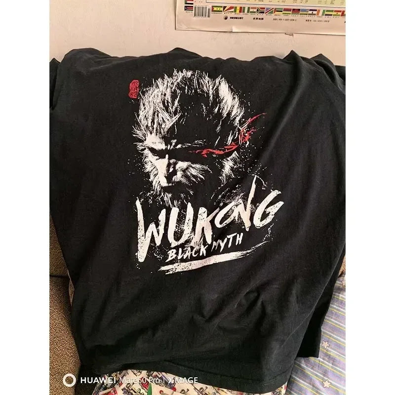 IMIEMIE Game Black Myth Wukong Print T-shirt Summer Cotton Short Sleeve Top Casual Fashion Round Neck Outdoor Clothing Youth Men Clothes